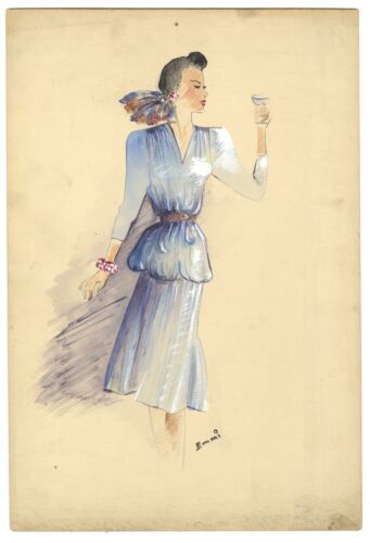 Original Watercolor Fashion Illustration 1930's