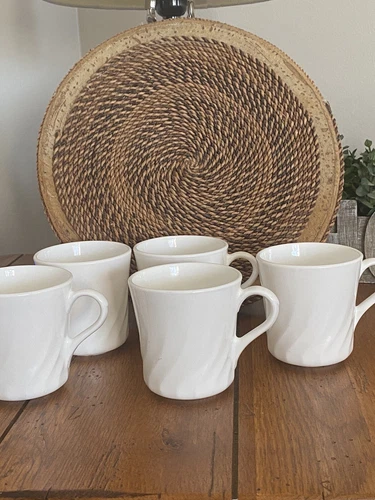 Corning Ware Corelle Coffe Tea Mugs Set Of Five Swirl Design 