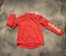 Adidas Women’s Essentials Linear Windbreaker Jacket Sz M Pink Spell Out Logo