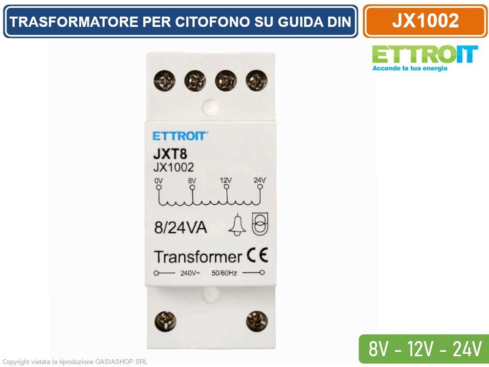 ETTROIT TRASFORMATORE PER CITOFONO DA 220V A 8/12/24V PER GUIDA DIN STANDARD