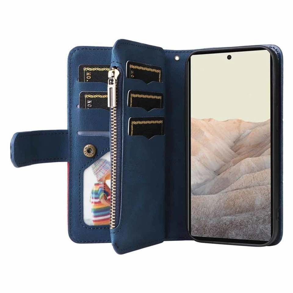 For Google Pixel 8 7 7A 6 Pro Zipper Wallet Card Holder Flip Leather Case Cover - Image 4 of 4