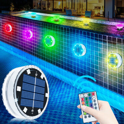 #ad Solar Swimming Pool Light RGB LED Colorful Underwater Lighting Submersible Lamp