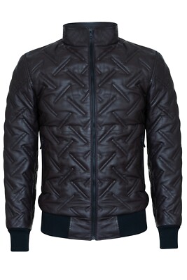 Herren Bomber Leder Stepp Puffer Warm Lammfell Jacke