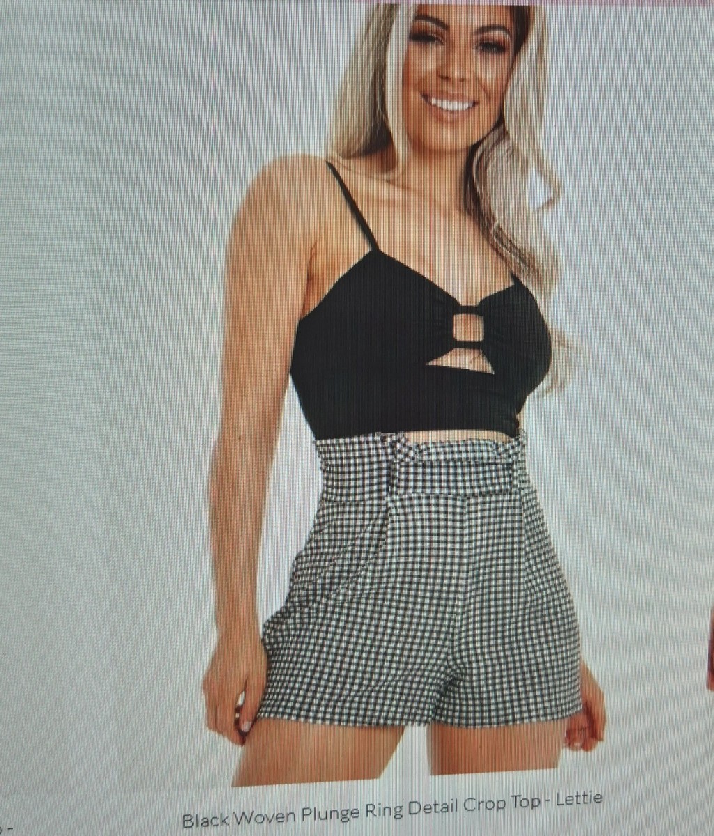 Naanaa black woven plunge ring detail crop top Rebellious size