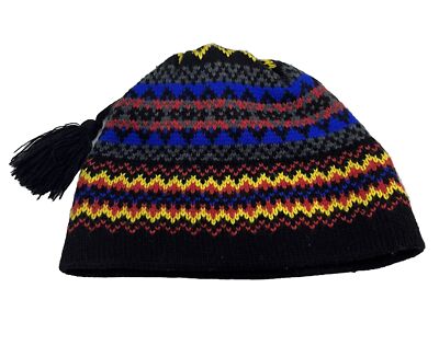 Vtg Capello Hat Pom Tassel Beanie Ski Toque Warm Knit Winter 90s Pattern Cap