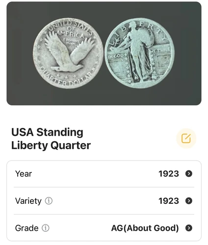 1923 USA Standing Liberty Quarter  AG LOT# V-30