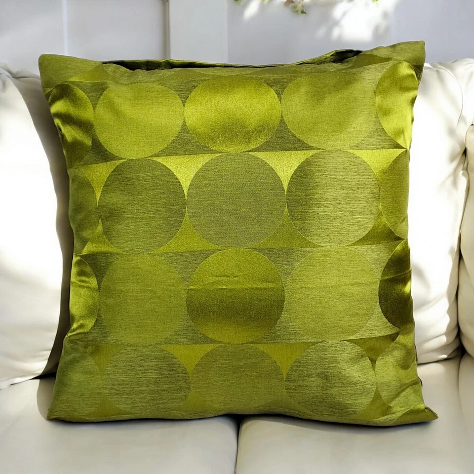 Set of 4 Green Cushions Covers 18x18" 45x45 Cm Circles Sofa Home Decorative Zip - Image 2 of 4