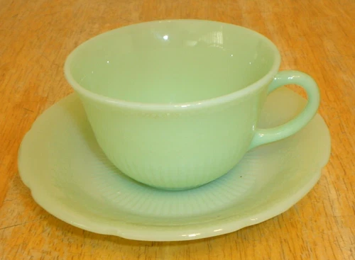 Vintage Fire-King Jadeite Alice Cup & Saucer Set (Anchor Hocking) Jadite Green