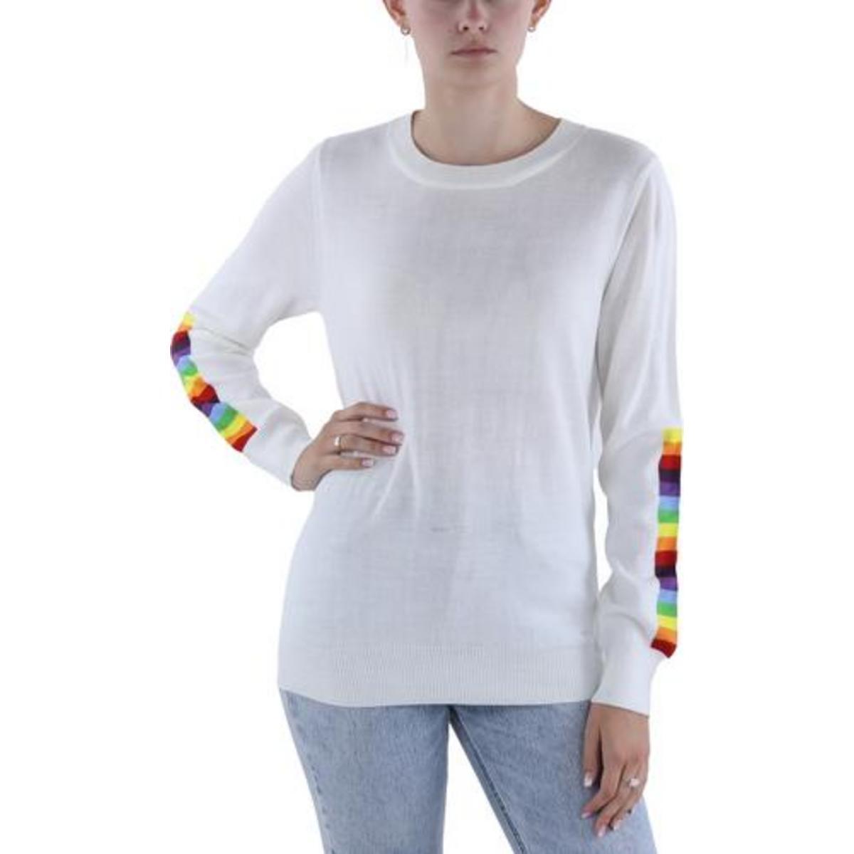 Madeleine Thompson Womens White Ribbed Trim Cozy Crewneck Sweater XL BHFO 5233