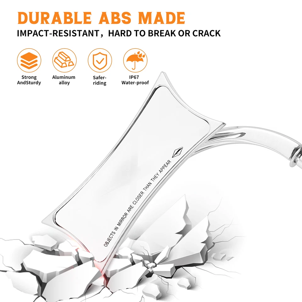 Pair Chrome Motorcycle Rearview Side Mirrors For Harley Davidson Road Glide US - Image 4 of 4