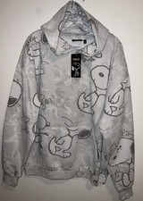 PEANUTS SNOOPY WOODSTOCK GREY FLEECE LARGE GRAPHICS PULLOVER HOODIE SIZE L NWT