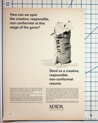 Vintage 1960s Xerox Magazine Ad Mail Bag Recruitment Equal Opportunity