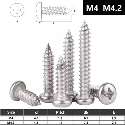 M4 M4.2 Blechschrauben Holzschrauben Kreuzschlitz Linsenkopf Edelstahl V2A