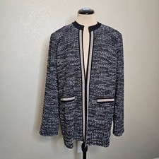 Misook Collection Black Silver Metallic Tweed Knit Jacket Open Cardigan Large