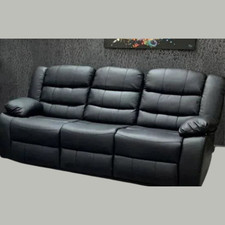 Roma 3 Seater Black & Grey Leather Recliner Sofa /Cup Holders/ Limited Sale