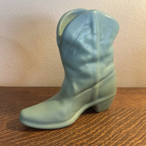 Van Briggle Pottery Cowboy Boot Ming Turquoise Blue Signed M B Colorado Springs
