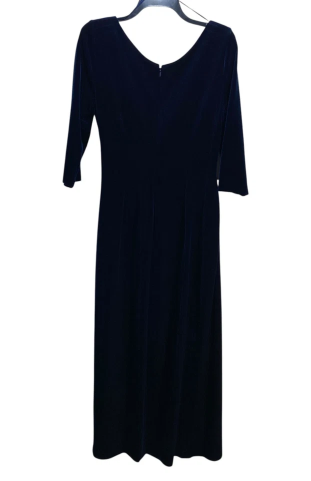 Alex Evenings Party Navy Blue Velvet Ruched Maxi Dress Gown 12P Mother Of Bride - Image 4 of 4