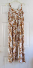 Vince Camuto Size M Tropical Print Sleeveless Dress Midi Taupe & White Tie Front