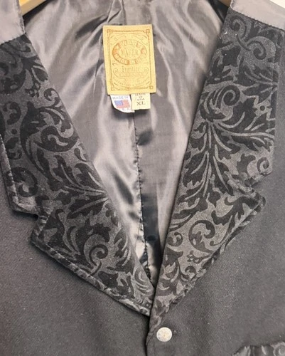 Wah Maker Men’s Black Western Wool Paisley Vest Size XL image 4