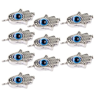 10 Antiksilber Hand der Fatima Hamsa Eye Charm Anhänger Kettenanhänger Halskette