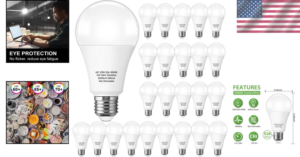 Long Life 24-Pack LED Light Bulbs - 23W A21, 2500 Lumens, Instant Brightness - Image 2 of 4