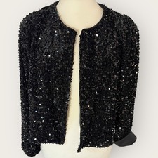 H&M Black Sequin Open Front Jacket – Size XL