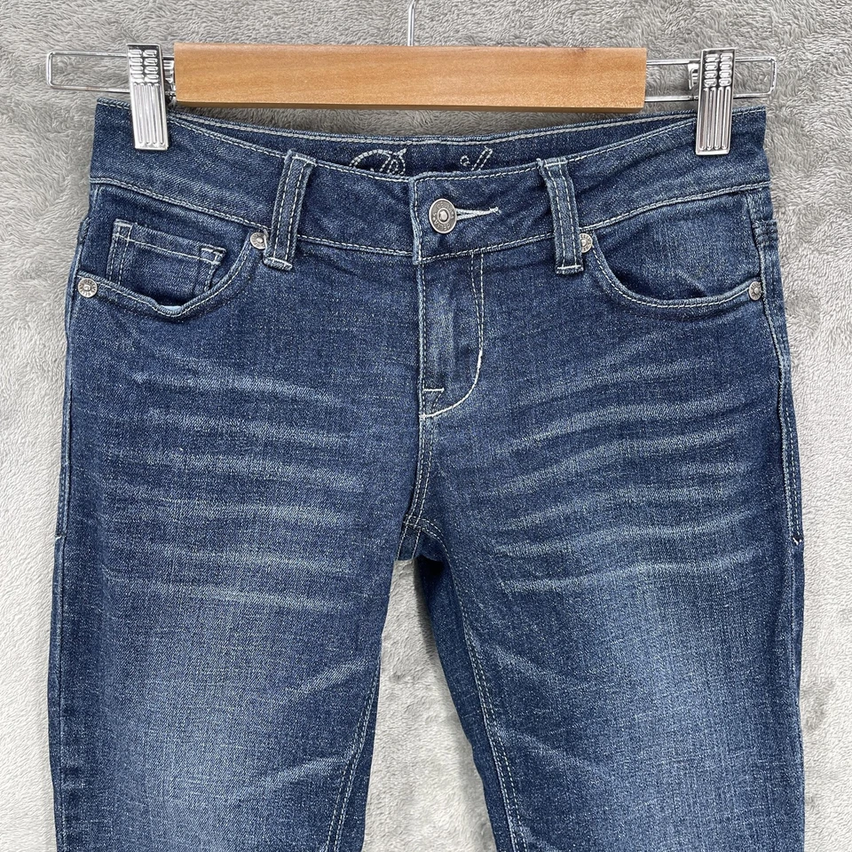 Delias Bailey Jeans Women Low Rise Blue Flare Stretch Denim Distressed Size 00S - Image 3 of 4