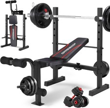 Standard Weight Bench Set with Squat Rack, 600LBS Adjustable Bench Press Set wi