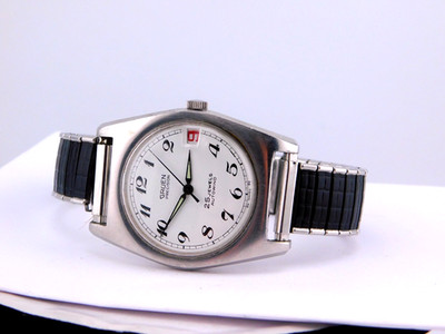 VINTAGE GRUEN AUTOWIND 25JEWELS STAINLESS MENS WRISTWATCH SERVICED RARE C.1970s