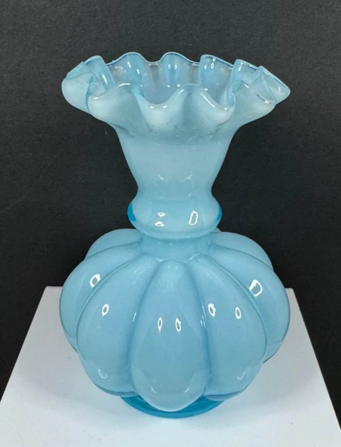 Fenton Blue Melon Vase for sale | eBay