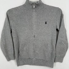 Kids Polo Ralph Lauren Gray Full Zip Mock Neck Sweater Size 7 Cotton Blend