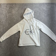 Calvin Klein Jeans White Monologo CK Logo Hoodie Sweatshirt Women's Size S