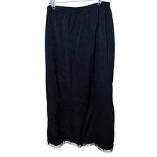 Vintage Units Black Beaded Fringe Maxi Skirt Elastic Waist XL Made in USA 90s