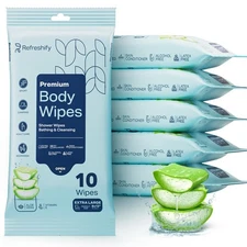 60 XL Shower Wipes – Body Wipes for Adults Bathing No Rinse – 6 Packs of 10 –US