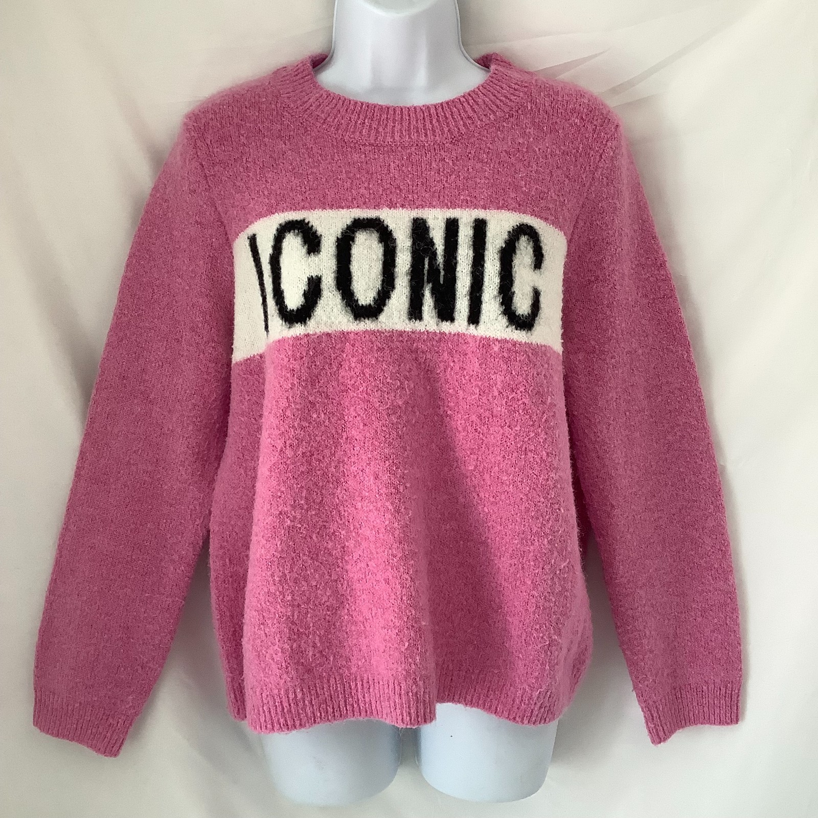 Primark Cares Women's Pink ICONIC Knitted Jumper Sweater Size Medium M Wool Blen