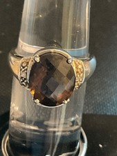 Stunning Sterling Silver Faceted Smoky Quartz Ring Sz7