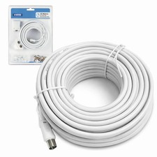 15m TV Aerial Extension Kit White Coaxial Cable Lead With Slitter Clips & Plugs