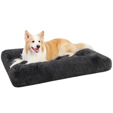 Washable Dog Crate Bed Thick Plush Large AntiSlip 35x23in Dark Gray