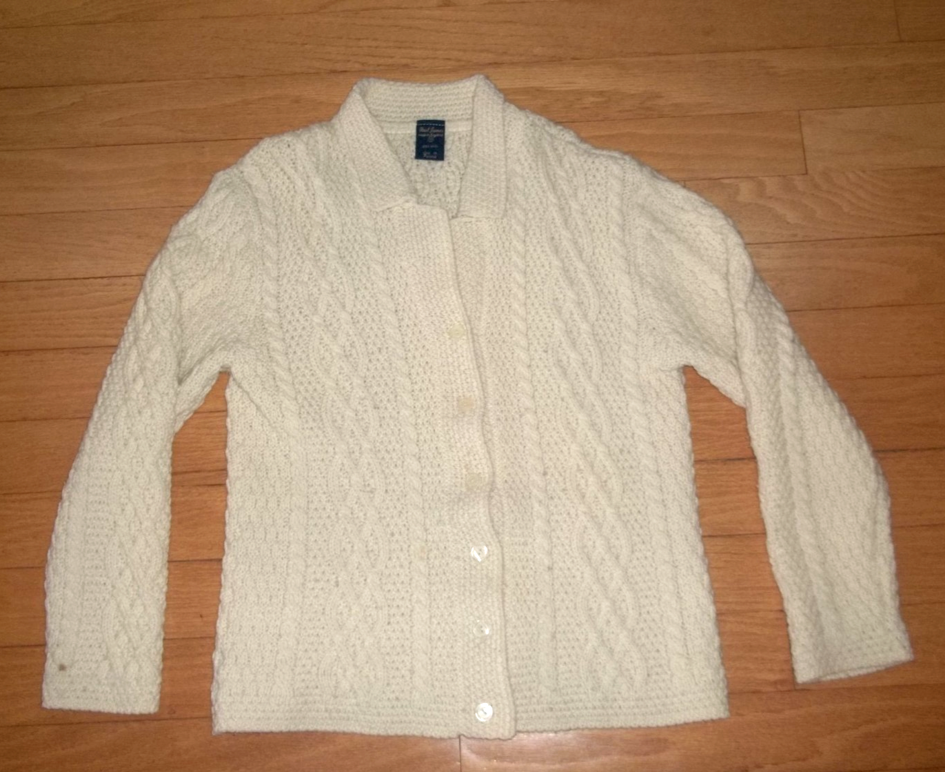 Paul James Sweater Womens Medium Wool Cable Chunky Knit Button Cardigan England