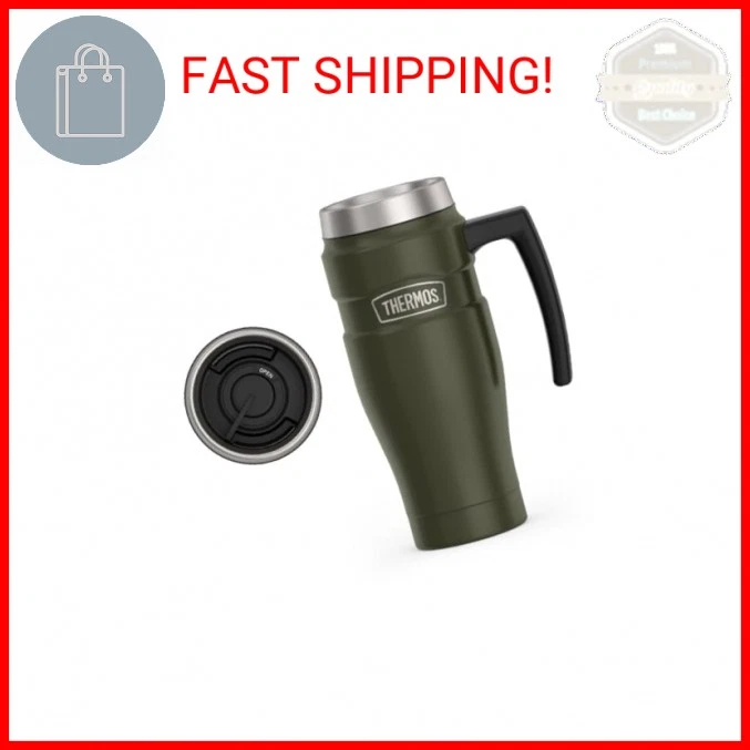 Taza de viaje THERMOS acero inoxidable King aislada al vacío con mango - 16 oz, verde del ejército Foto 2 de 2
