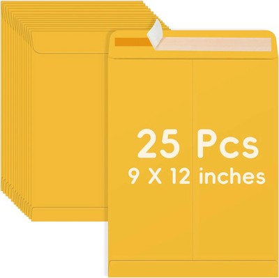 25 Pack 9 x 12 Catalog Mailing Envelopes, Self-Seal Brown Kraft Manilla Envelope