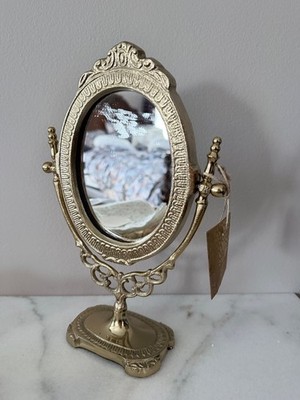 Antique style Ornate Cast gold  Metal Vanity Mirror Victorian Style  