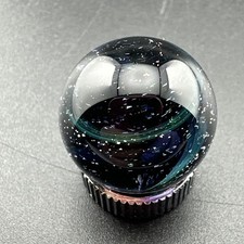 Contemporary Handmade Art Glass Marble .71" Dichroic Cane Twist, Dark Core, MIB