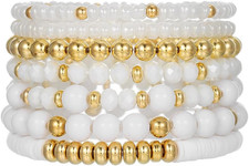 Boho Heishi Clay Beaded Stretch Bracelets Stack for Women, Preppy Teens Friendsh