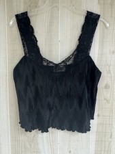 VTG 90s Y2K Victoria's Secret Gold Label Black Satin Lace Goth Fairy Cami Top