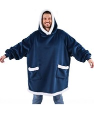 Unisex Bedsure Wearable Hooded Sherpa Navy Blanket With Hood - Size OS