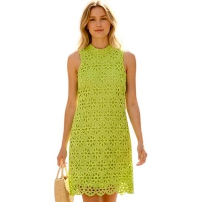 Robbie Bee Women's Mock Neck Sleeveless Tie Back Lime Lace Shift Dress Sz 4  NWT | eBay