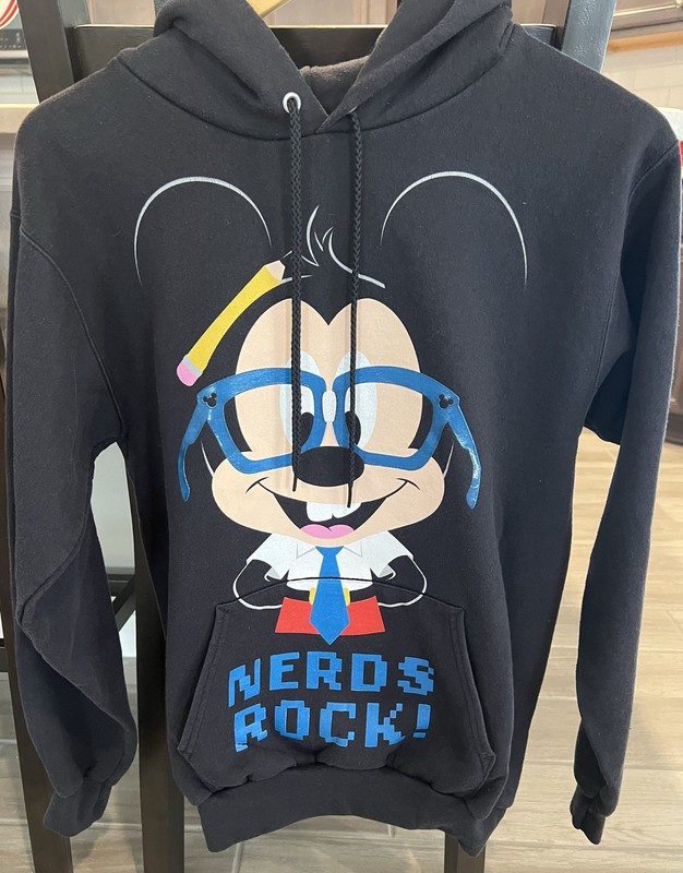 Disney Parks Mickey Mouse Nerds Rock Hoodie Sweatshirt Adult Small Black