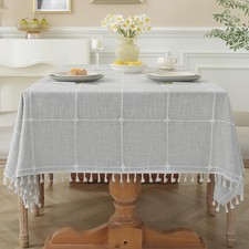 Laolitou Waterproof Tablecloths Rustic Tablecloth Cotton Linen Grey Table Clo...