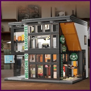 Coffee Shop Building Block Set – City Street View Construction Toy with Light